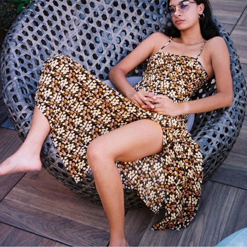Urban Outfitters Women’s Large Dress Black Yellow Floral Maxi